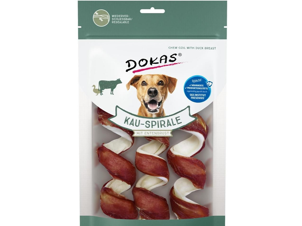 Dokas Tyggespiral med Andebryst 3 stk. 110 g – Kornfri Tyggesnack med And og Oksehud