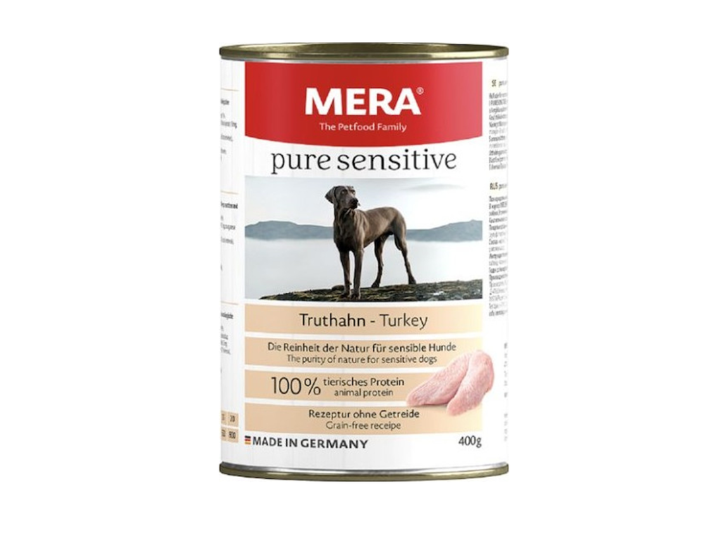 MERA Pure Sensitive Turkey Vådfoder 400 g – Kornfrit Vådfoder med Kalkun til Sensitive Hunde