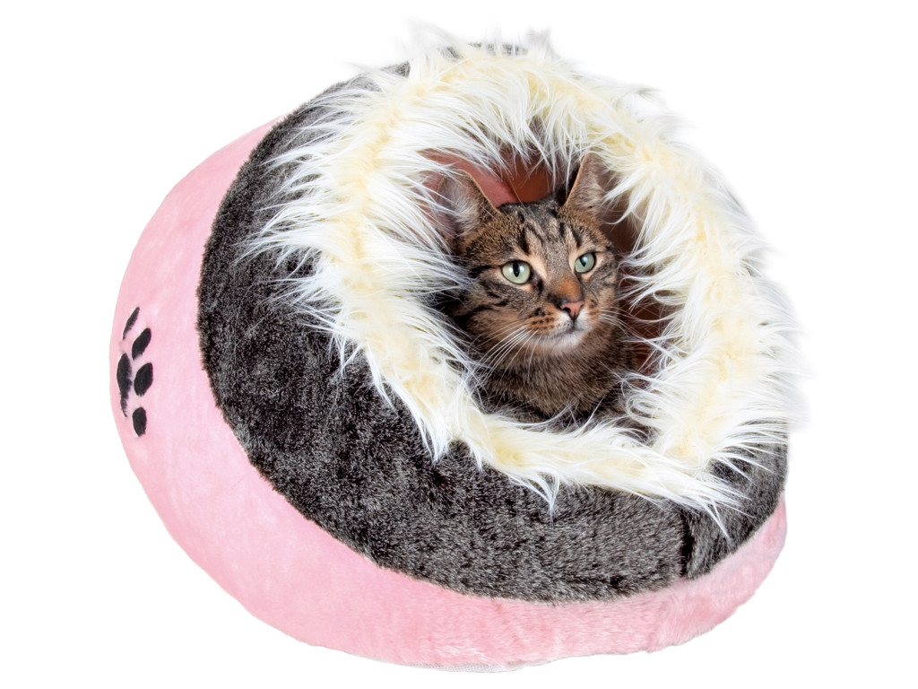 Kattehule Minou, rosa/grå, 35x26x41cm