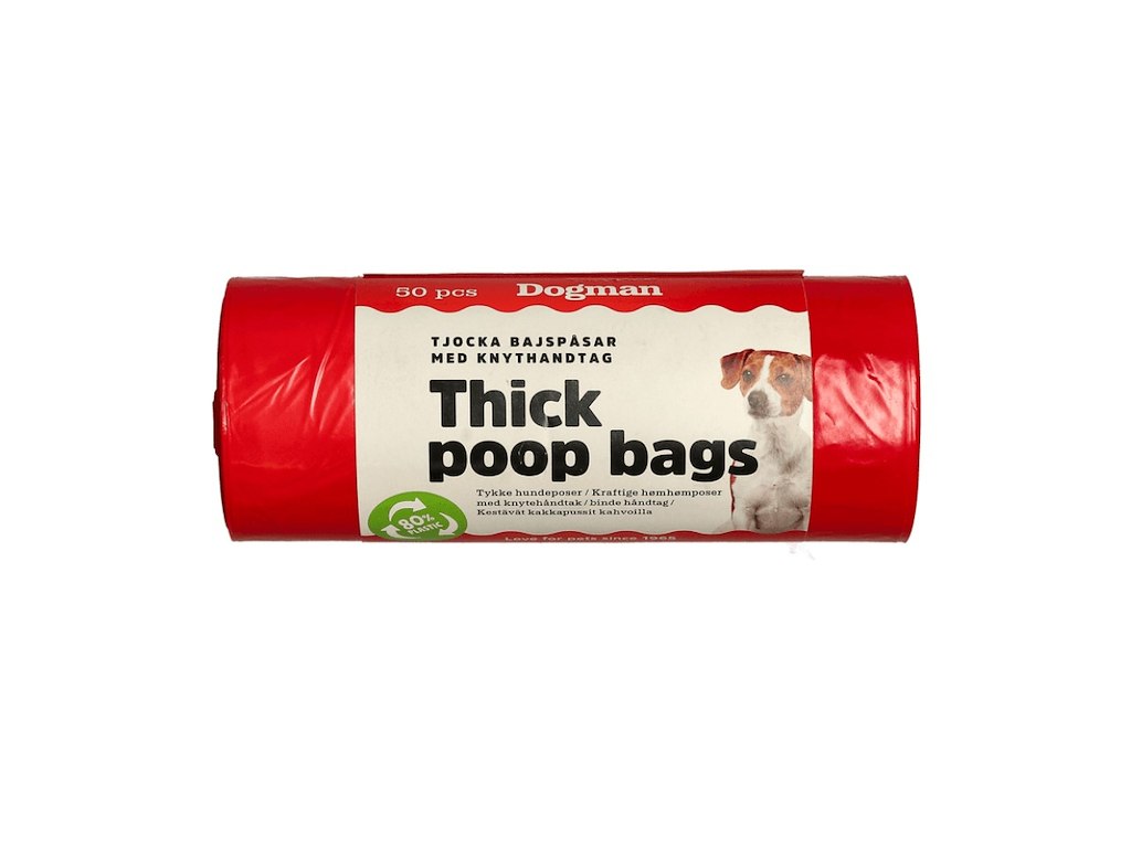 Hundeposer med Håndtag 50 stk – Røde høm-høm poser 22,5 x 28 cm