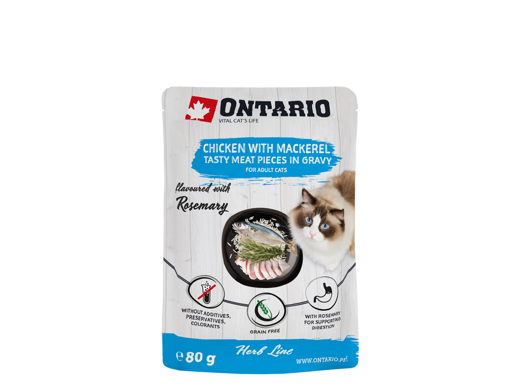 Ontario Herb line pouches - Kylling med makrel, ris og rosmarin 80g