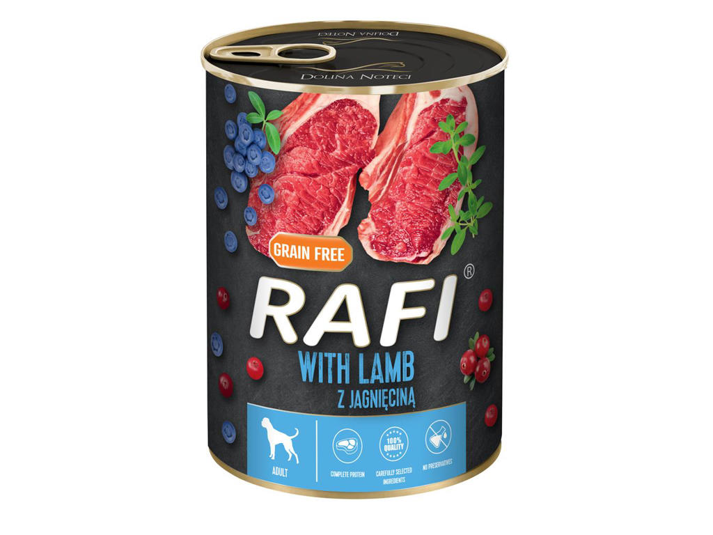 Rafi vådfoder m/lam blåbær & tranebær 400g adult