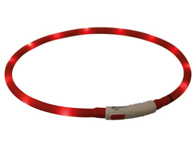 Flash lysring USB silicone, XS-XL 70cm/ø 10mm red