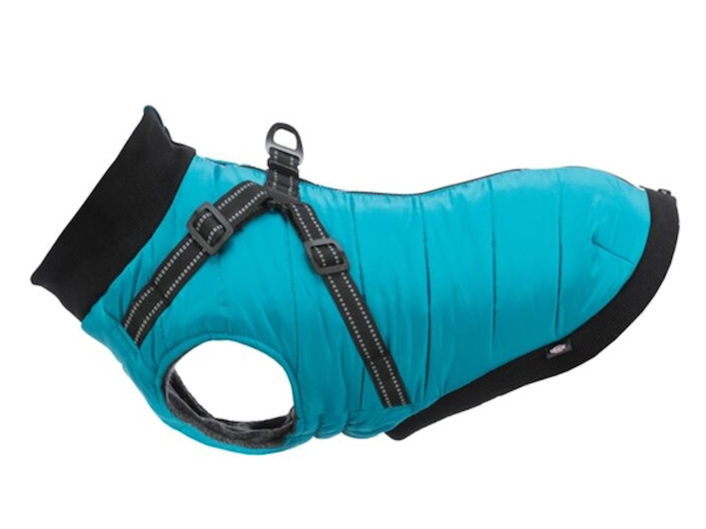 Pontis Hundefrakke med Integreret Sele M – Aqua, Ryglængde 40 cm