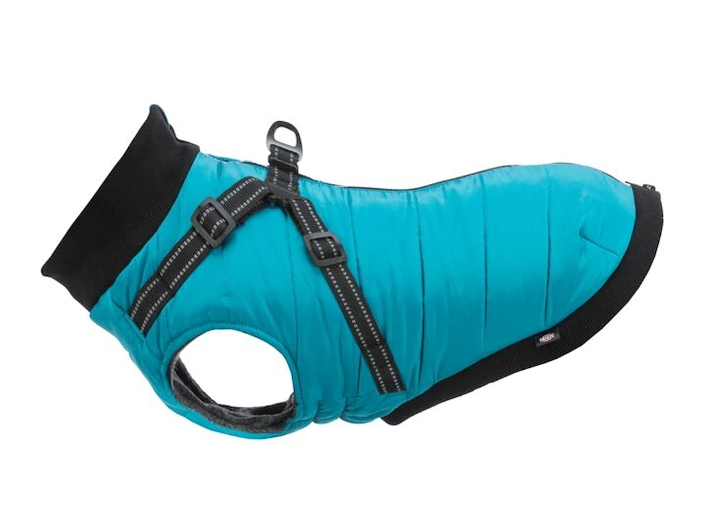 Pontis Hundefrakke med Integreret Sele XS – Aqua, Ryglængde 27 cm