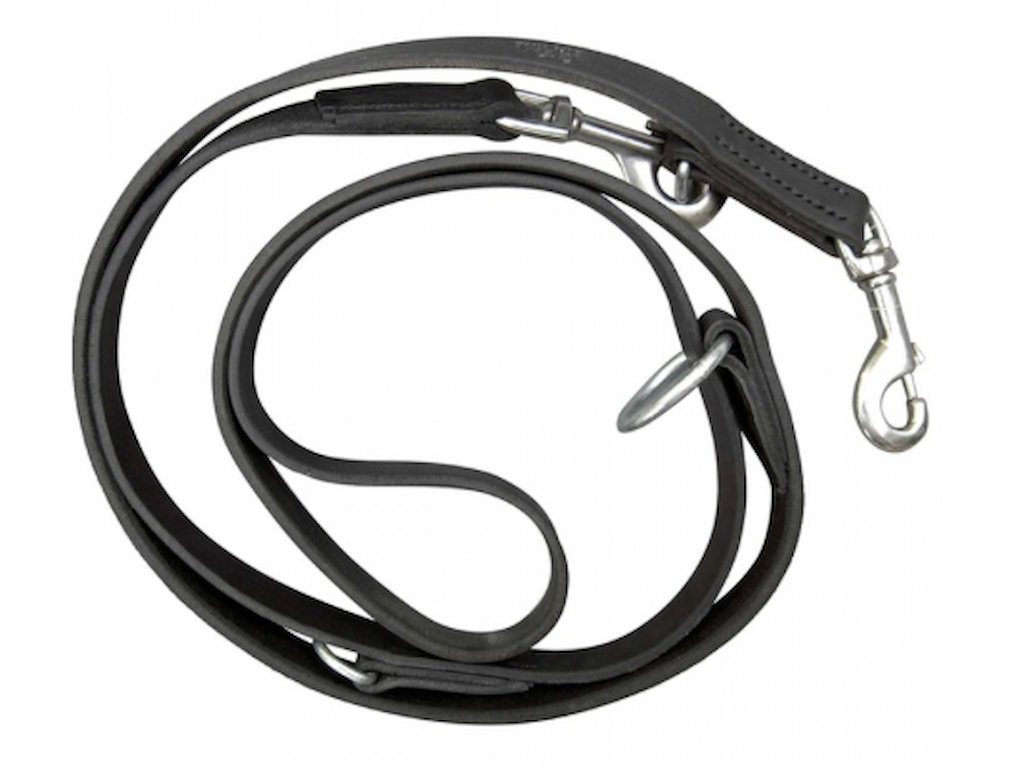 Julius-K9 Dobbelt Justerbar Læderline 13 mm x 2 m – Sort Bøffellæder
