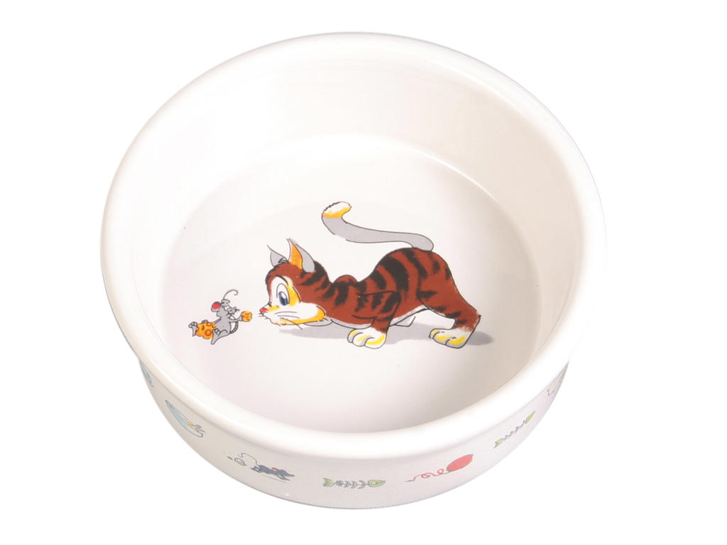 KATTE KERAMIKSKÅL Ø 11CM HVIOD MED MOTIV
