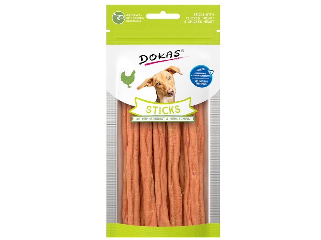 Dokas Sticks med Kyllingebryst & Kyllingehjerte 60 g – Kornfri Hundegodbid med Naturligt Kollagen