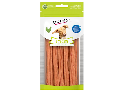 Dokas Sticks med Kyllingebryst & Kyllingehjerte 60 g – Kornfri Hundegodbid med Naturligt Kollagen