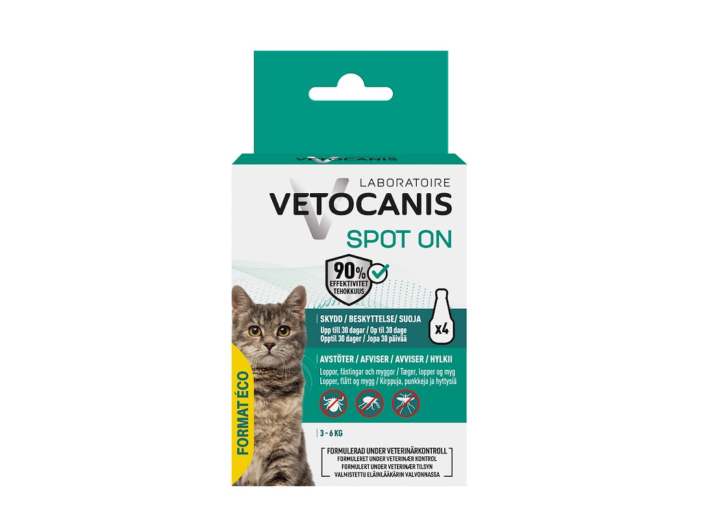 Vetocanis Spot-On til kat 3–6 kg – 4 x 1,2 ml (naturlig parasitbeskyttelse)
