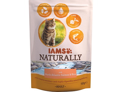 IAMS Cat Naturally Adult med Laks – Fuldfoder til Kat 0,7 kg