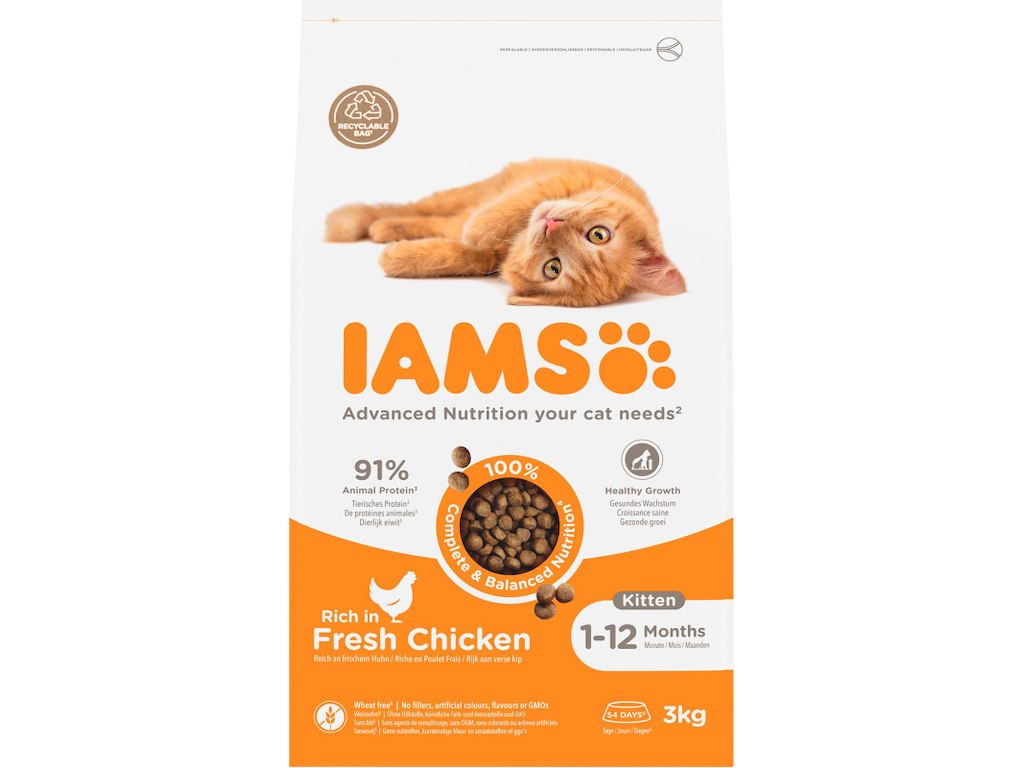 IAMS Cat Vitality Kitten & Junior Kylling 3 kg – Killingefoder