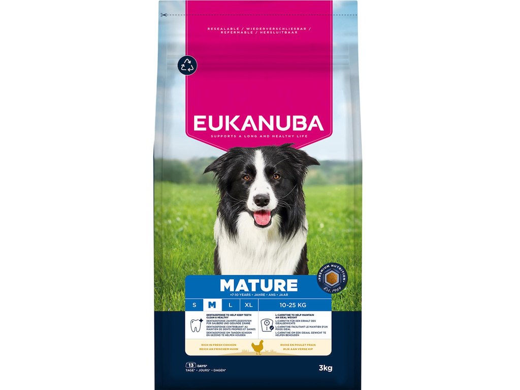 Eukanuba Mature Medium Breed Kylling 3 kg – Hundefoder til Modne Hunde 7-10 År