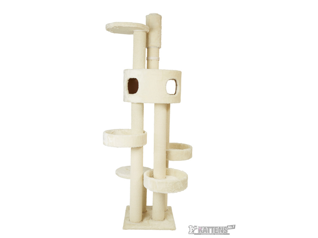 Kattens No.1 Vilbert Kradsetræ Creme 232–247 cm – Loftmonteret Kattemiljø med Sisalsøjler