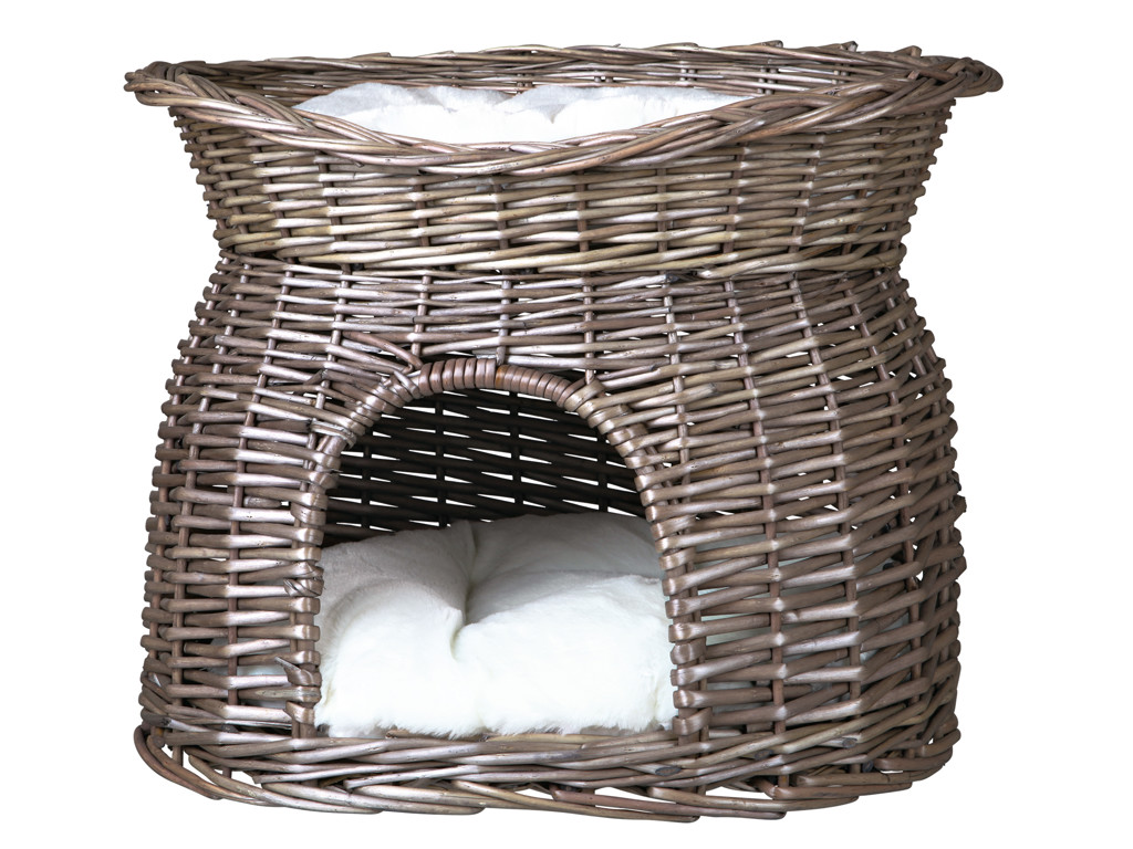 Wicker cave with bed on top and 2 cushions, 54 × 43 × 37 cm,