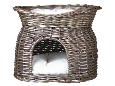 Wicker cave with bed on top and 2 cushions, 54 × 43 × 37 cm,