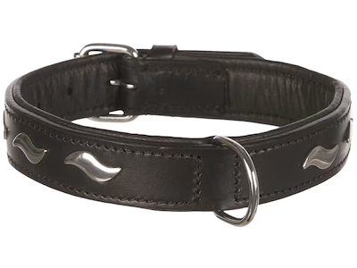 Active Hundehalsbånd Sort 42 cm med Bølgeformede Metalbeslag – Læderhalsbånd