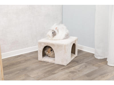 Hyggehule til kaniner/marsvin, plys, 36 x 36 x 25 cm, beige