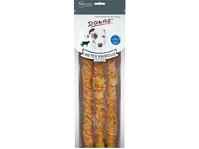 Dokas 1 Meter Tyggepind med Kylling 315 g – Ekstra Lange Tyggepinde med Kylling og Oksehud