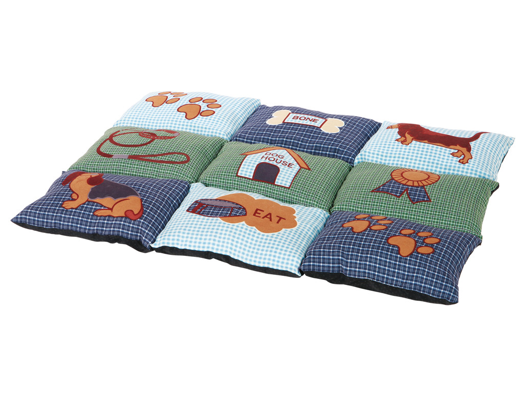 Patchwork tæppe, 80×55 cm, blå/grøn