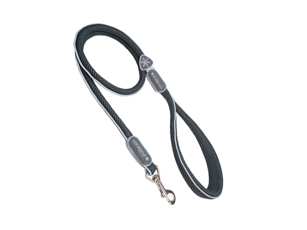 Coralpina Cinquetorri Hundeline Sort/Grå 14 mm x 110 cm – Komfortabel Line med Polstret Greb