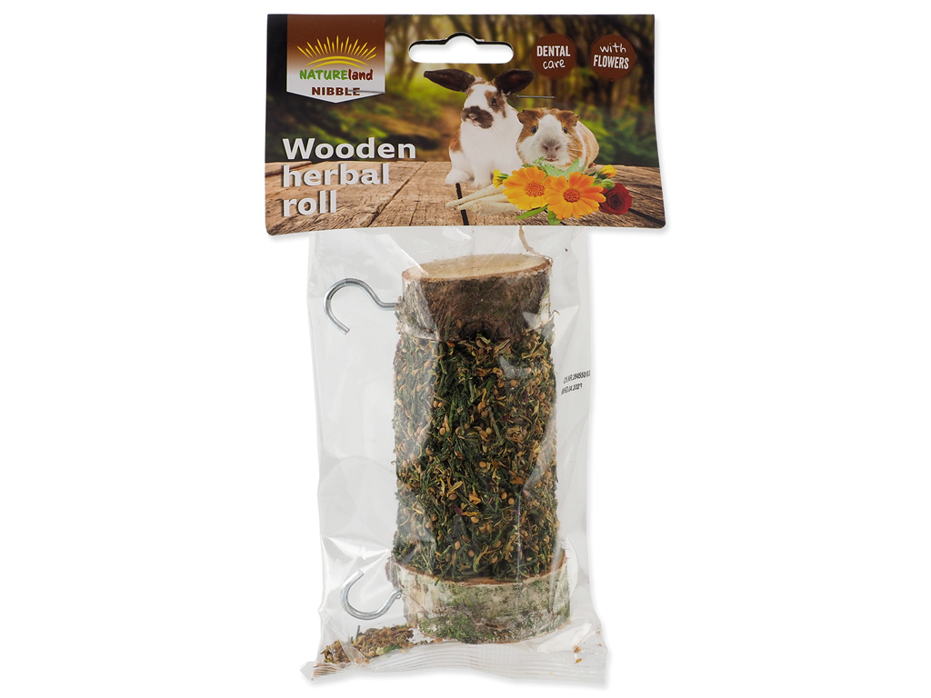 Natur Land NIBBLE Træurterulle 120 g – Aktivitets- & Tandplejesnack til Kaniner og Gnavere