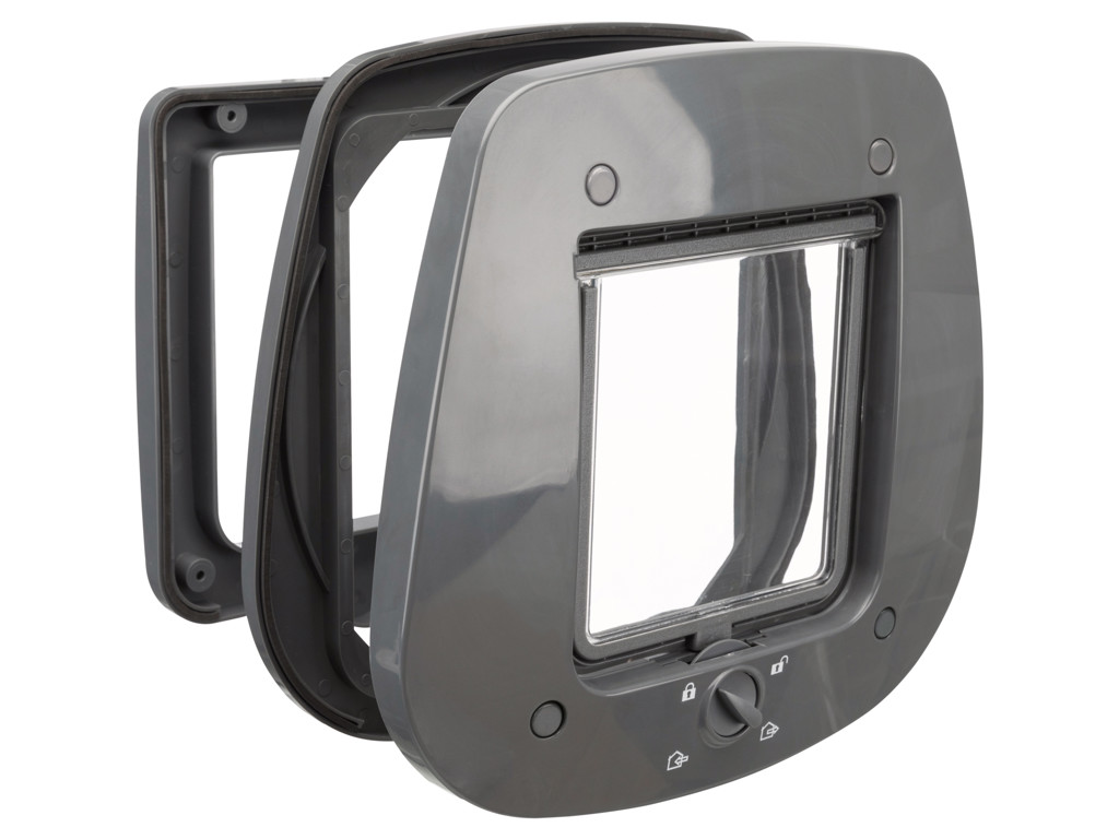 4-Vejs Kattedør, til glasdør, 27 x 26 cm, grå