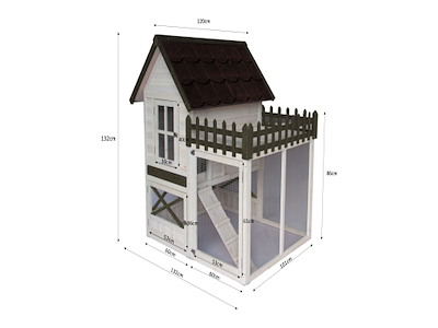 Homestyle Estate Kaninbur 132 x 120 x 132 cm – Udendørs Kaninbur med Natbur og Tagterrasse