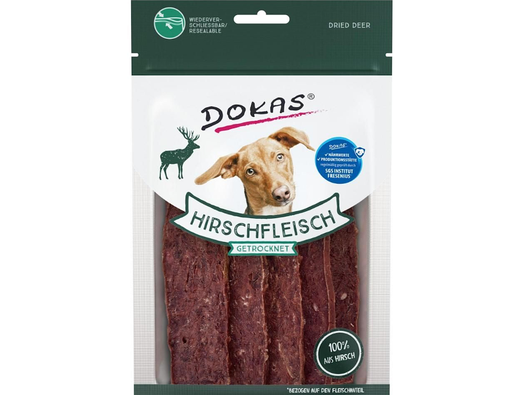 Dokas Tørrede Krondyrskiver 60 g – Kornfri Hundegodbidder med 92 % Vildtkød