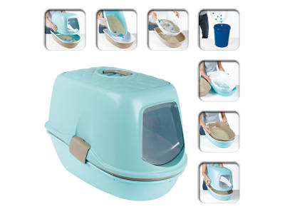 Berto Top cat kattebakke med hætte, 39 × 42 × 59 cm, lyseblå