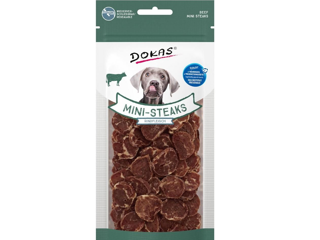 Dokas Mini-Steaks Okse 50 g – Træningsgodbidder med Oksekød, Torsk og Kollagen
