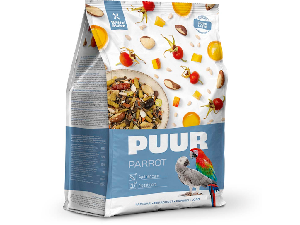 Witte Molen PUUR Parrot Papegøjefoder 2,25 kg – Premium Foder med Mango, Nødder og Hyben
