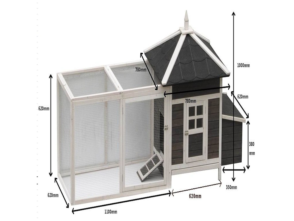 Hønsehus Pagoda M 208 x 78 x 100 cm – Hønsehus med Voliere og Udeareal