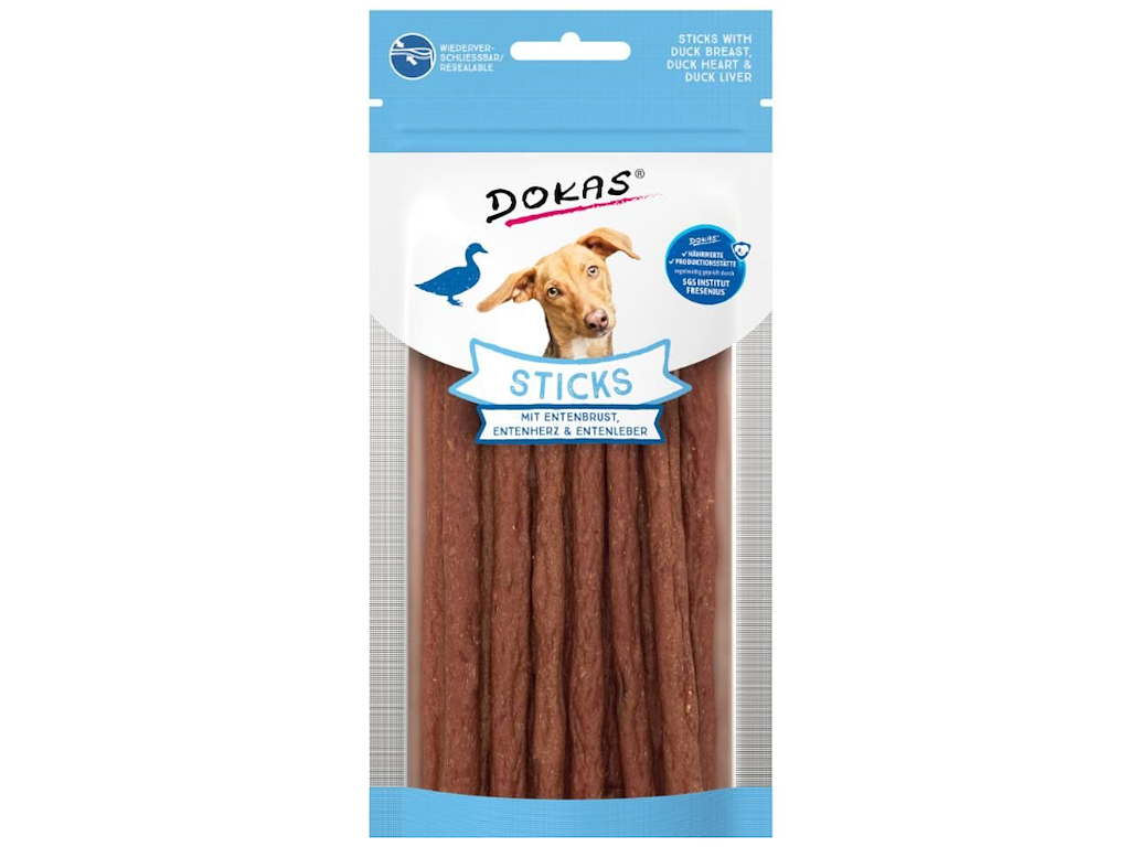 Dokas Sticks med Andebryst, Andehjerte & Andelever 60 g – Kornfri Hundegodbidder med Naturligt Kollagen