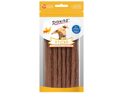 Dokas Sticks med Kylling & Okselever 60 g – Kornfri Hundegodbidder med Naturligt Kollagen