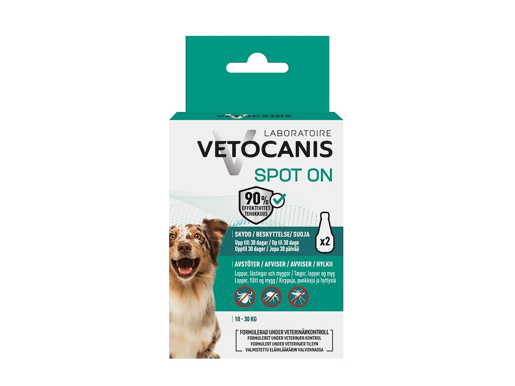Vetocanis Anti-parasit Spot-On til hund 10–30 kg – 2 x 3 ml (naturlig parasitbeskyttelse)