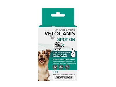 Vetocanis Anti-parasit Spot-On til hund 10–30 kg – 2 x 3 ml (naturlig parasitbeskyttelse)