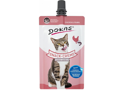 Dokas Snack-Creme med Kylling og Rejer 90 g – Cremet Kattesnack i Genlukkelig Pose