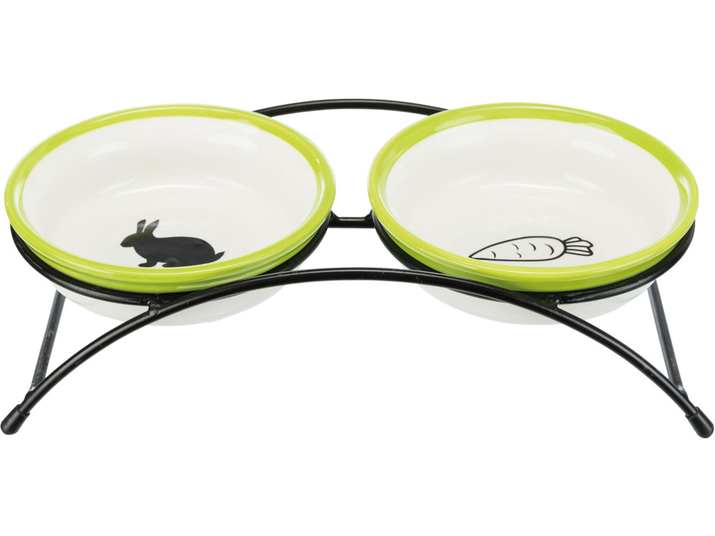 Skål set, keramik/metal, 2 x 0,3 l/ø 13 cm, hvid/grøn