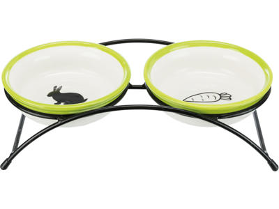 Skål set, keramik/metal, 2 x 0,3 l/ø 13 cm, hvid/grøn