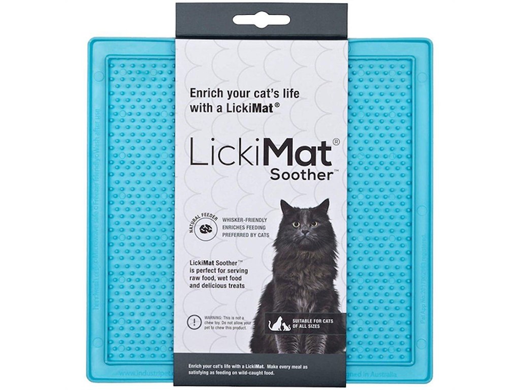 LickiMat Cat Soother Lyseblå 20 × 20 cm – Slikkemåtte til Kat