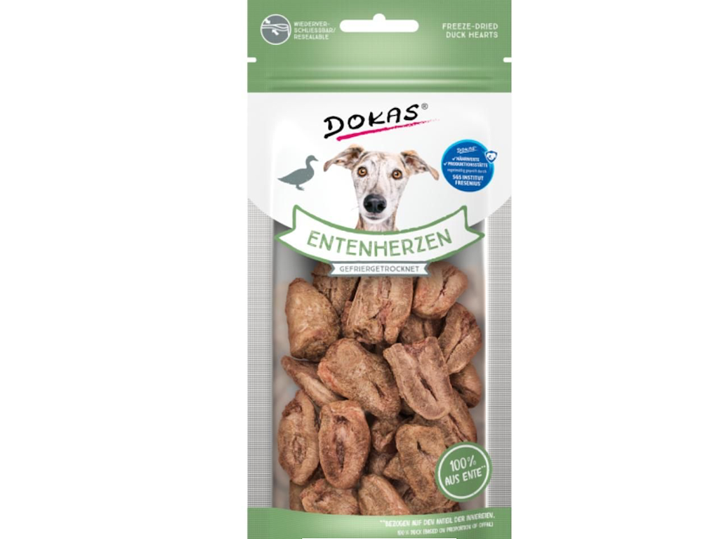 Dokas Andehjerter 22 g – Frysetørrede Hundegodbidder af 99,5 % Andehjerter