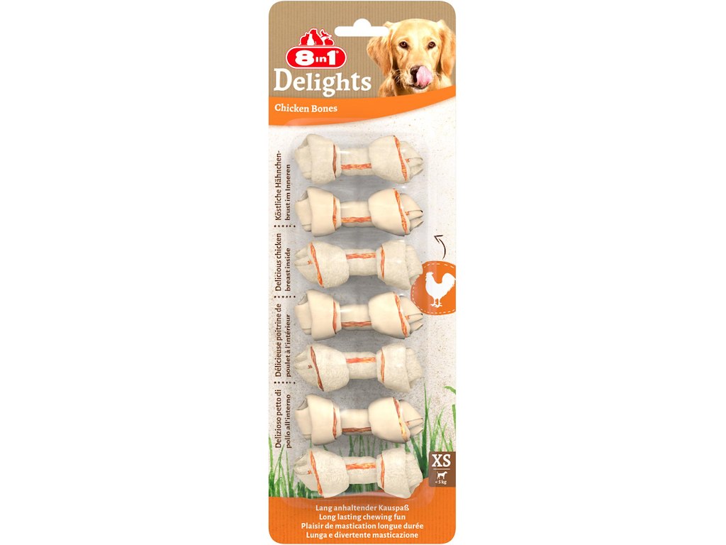 8in1 Delights Chicken Bones XS – Tyggeben med Kylling 7 stk.