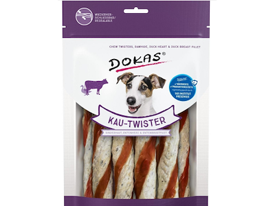 Dokas Tyggetwister Ko & And 200 g – Kornfri Tyggesnack med Oksehud og And