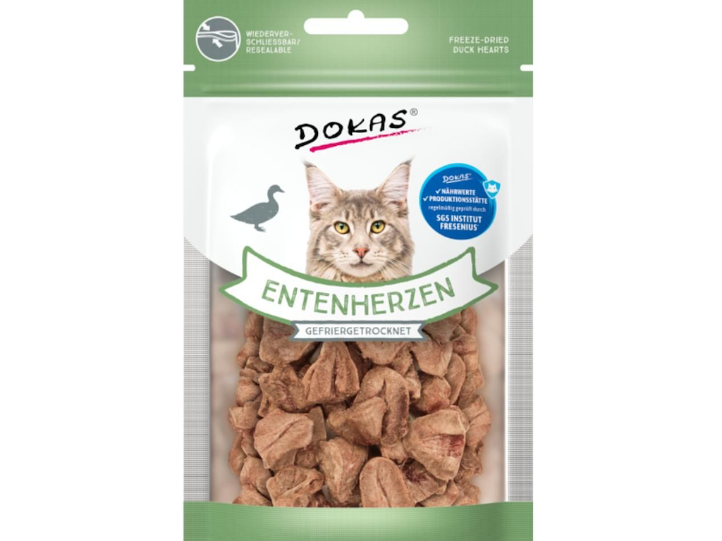 Dokas Frysetørrede Andehjerter 15 g til Kat – Kornfri Kattegodbidder af 99,5 % Andehjerter