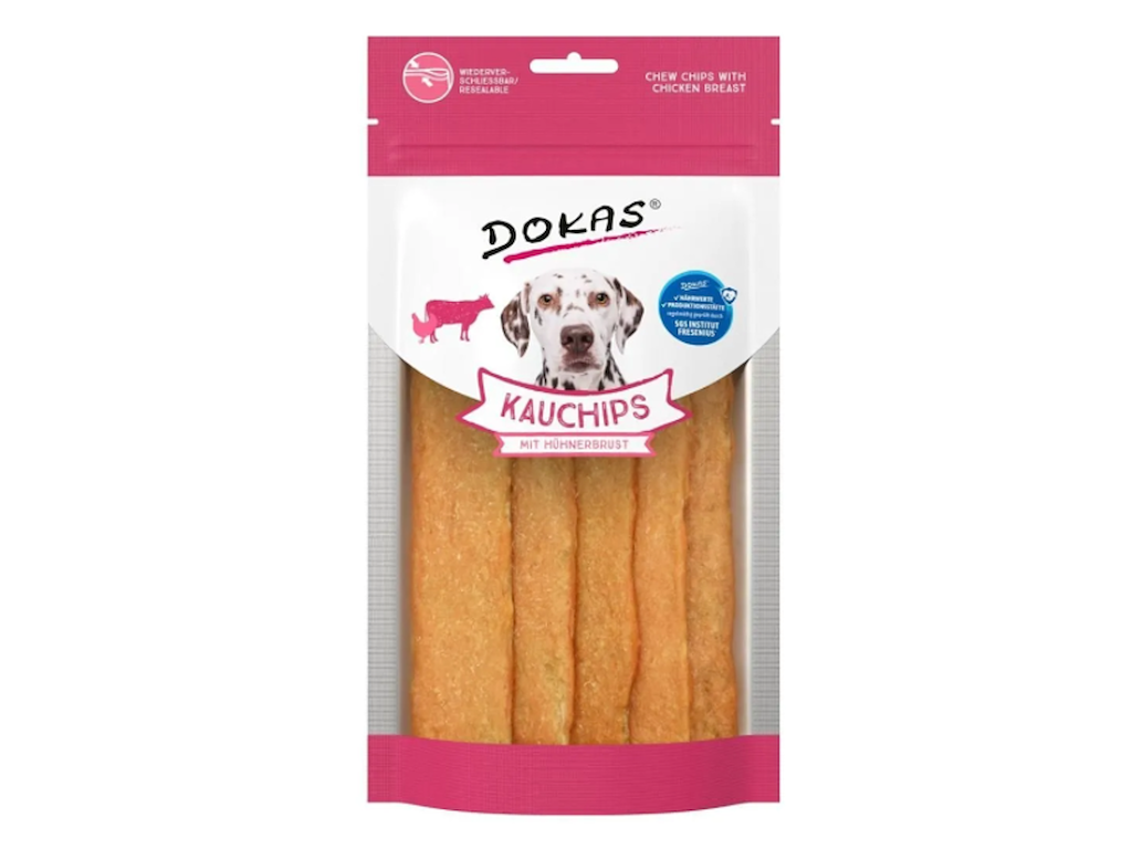 Dokas Tyggechips med Kylling & Kollagen 175 g – Kornfri Tyggesnack med Oksehud og Kylling