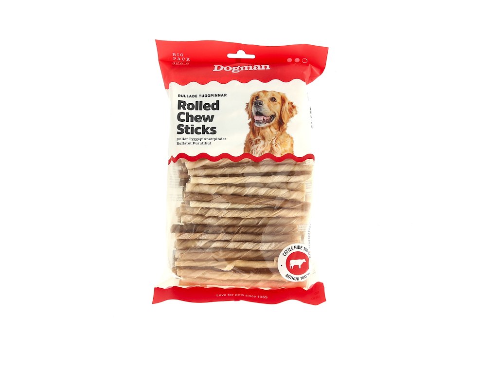 Dogman Rullede Tyggestænger 100 stk. 12,5 cm 500 g – Tyggepinde af Råhud