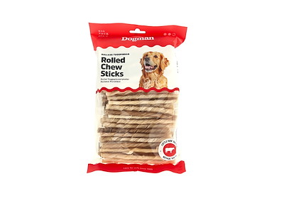 Dogman Rullede Tyggestænger 100 stk. 12,5 cm 500 g – Tyggepinde af Råhud