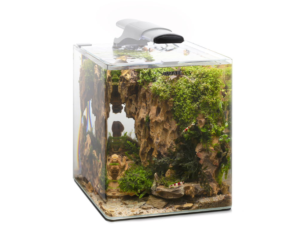 Aquael OptiBent Set 20 Hvid – Buet nano akvariesæt 20L m. optiglas, LED, varme og filter