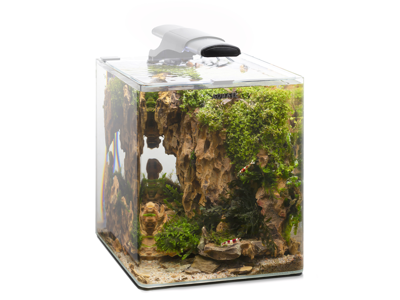 Aquael OptiBent Set 20 Hvid – Buet nano akvariesæt 20L m. optiglas, LED, varme og filter